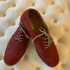 Men’s’ Red Suede/Red Sole Brogues, with grey contrasting stitching